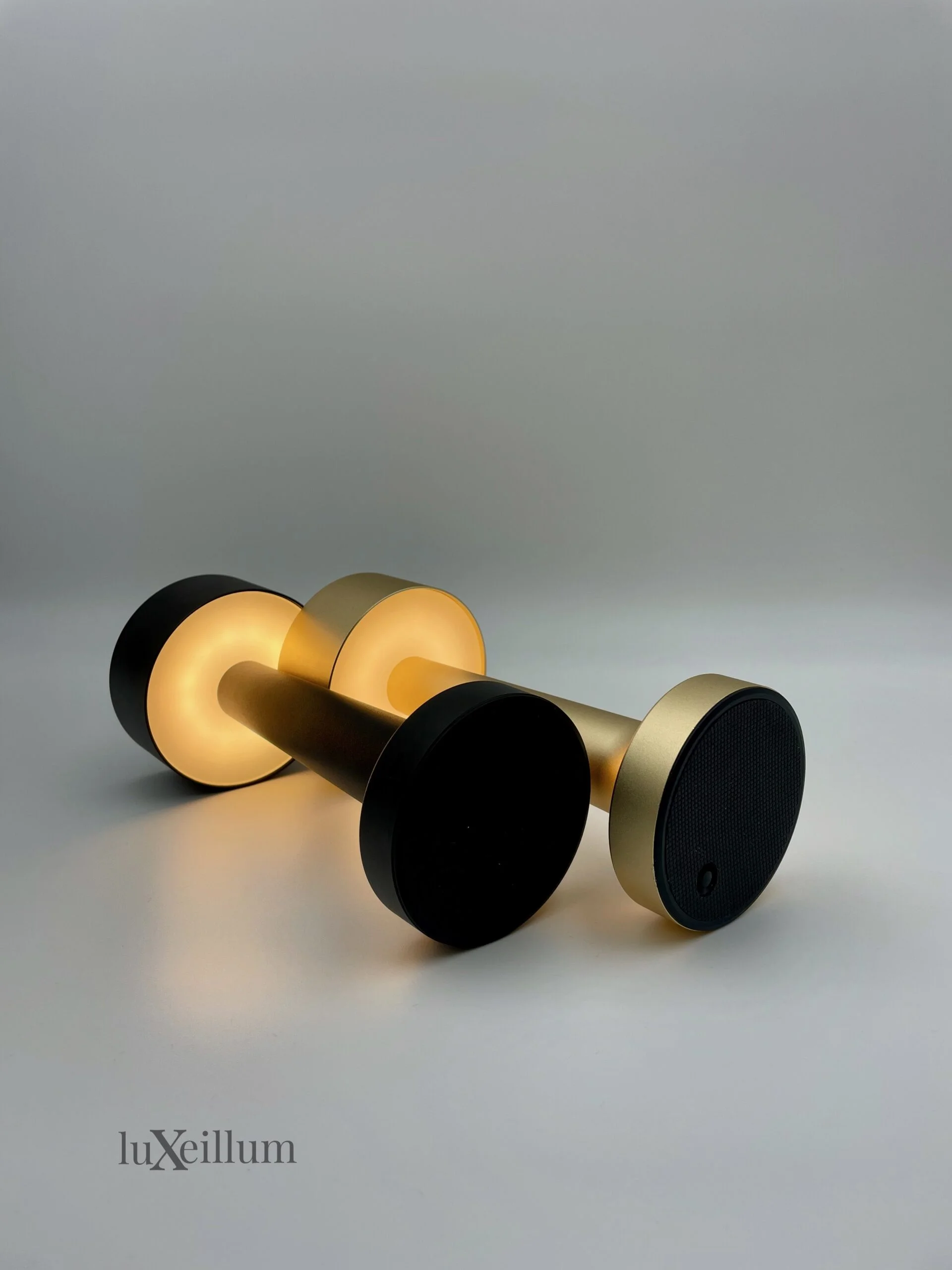 Modern mushroom-shaped lamp with metallic bronze finish